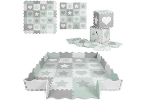 Speelmat Baby 150x150 cm Grijs-Mint | EVA Foam Puzzelmat met Randen | 40% Korting