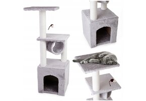 Grijze Krabpaal Kattenpaal 30x30x95cm - Katten klimmen & relaxen met 33% korting!
