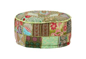 Handgemaakte Poef Patchwork Rond 40x20cm Katoen Groen - 34% Korting!