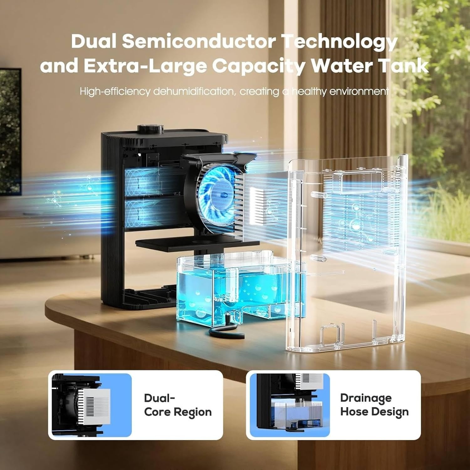 Electric Dehumidifier, Room Dehumidifier, Electric, 2500 ml Water Tank Capacity, Automatic Defrosting, Sleep Mode, Against Moisture Mould, for Bathroom, Bedroom