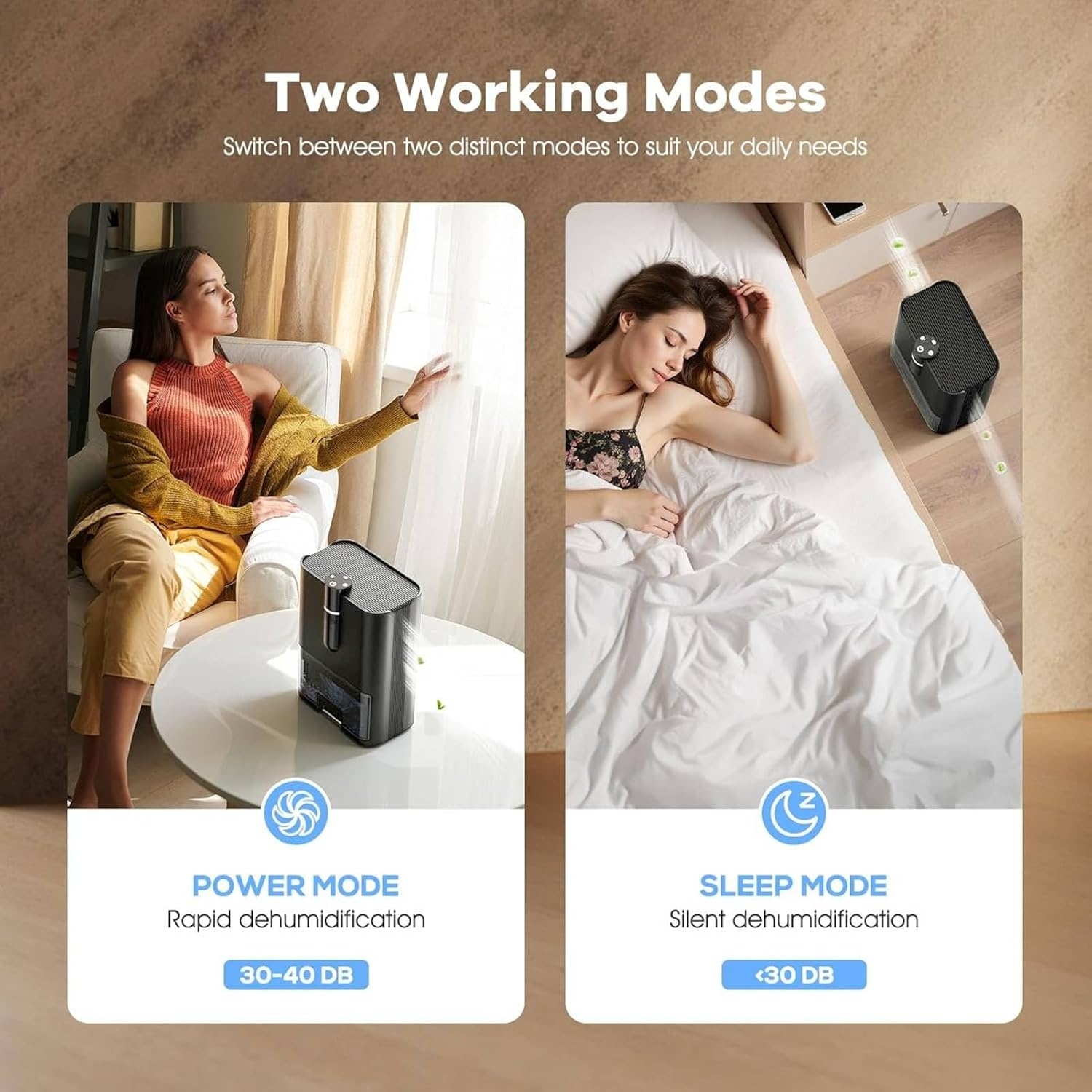 Electric Dehumidifier, Room Dehumidifier, Electric, 2500 ml Water Tank Capacity, Automatic Defrosting, Sleep Mode, Against Moisture Mould, for Bathroom, Bedroom