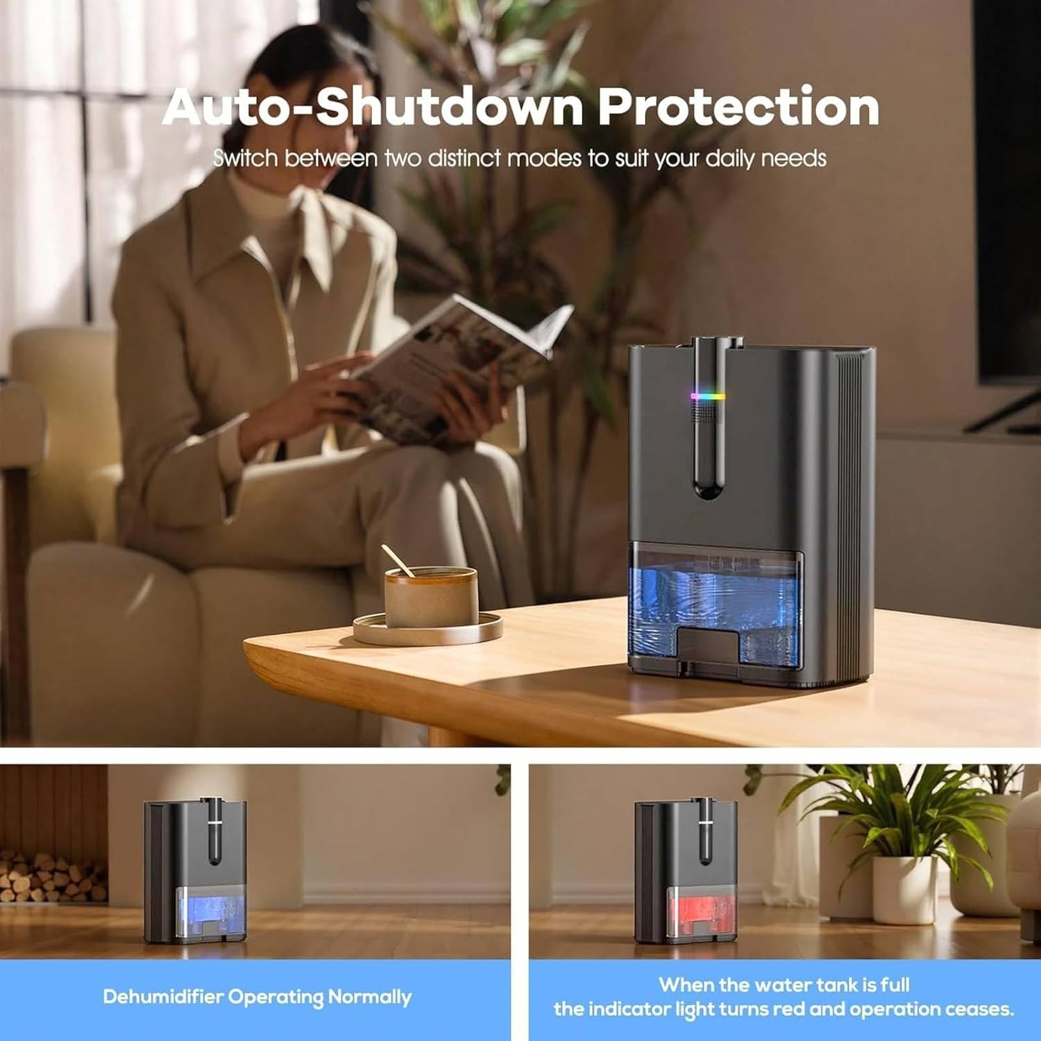 Electric Dehumidifier, Room Dehumidifier, Electric, 2500 ml Water Tank Capacity, Automatic Defrosting, Sleep Mode, Against Moisture Mould, for Bathroom, Bedroom