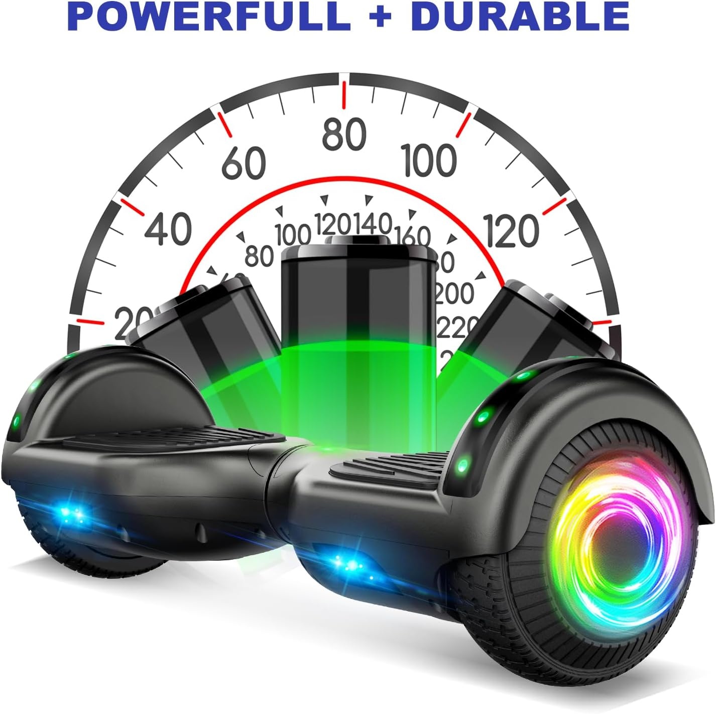 SISIGAD Offroad hoverboard voor kinderen en volwassenen met 6,5 inch banden, krachtige batterij, hoverboard, bluetooth, luidspreker, LED-licht, A02, A02, zwart