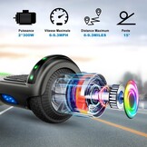 SISIGAD Offroad hoverboard voor kinderen en volwassenen met 6,5 inch banden, krachtige batterij, hoverboard, bluetooth, luidspreker, LED-licht, A02, A02, zwart
