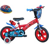 A.T.L.A.S. 12 inch Spiderman fiets met 2 remmen, decoratieve voorplaat, spatborden, behuizing en stabilisatoren + Spiderman-helm inbegrepen, rood zoals op de foto's