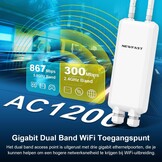 NEWFAST Outdoor WLAN Repeater 1200Mbps Outdoor Access Point Dual Band 5GHz/2,4GHz, WiFi Extender Externe met 48V PoE Power, 3*Gigabit Ethernet Poort, 2 * 5dBi Antennes, IP66