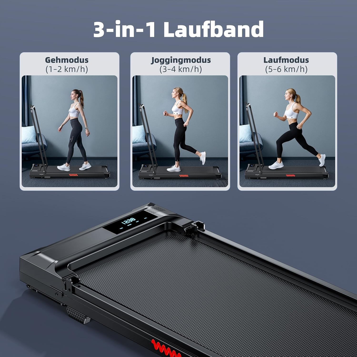 Quekuane Opvouwbare Loopband Zwart - Compacte Wandelpad voor Thuis en Kantoor - 6 km/u