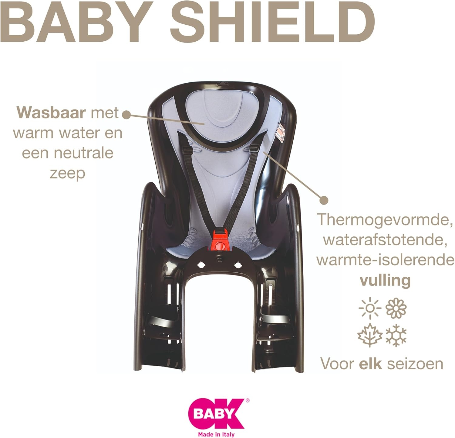 OKBABY Baby Shield - Fietsstoeltje achterop voor kinderen tot 22 kg - Bagagedragerbevestiging
