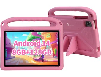 Kindertablet, 10 inch Android 14-tablet voor kinderen met beschermhoes, CWOWDEFU Kids Pad heeft 8 GB RAM, 128 GB ROM (tot 1 TB bruikbaar), WiFi 6, Bluetooth 5.0, 6000 mAh, GPS