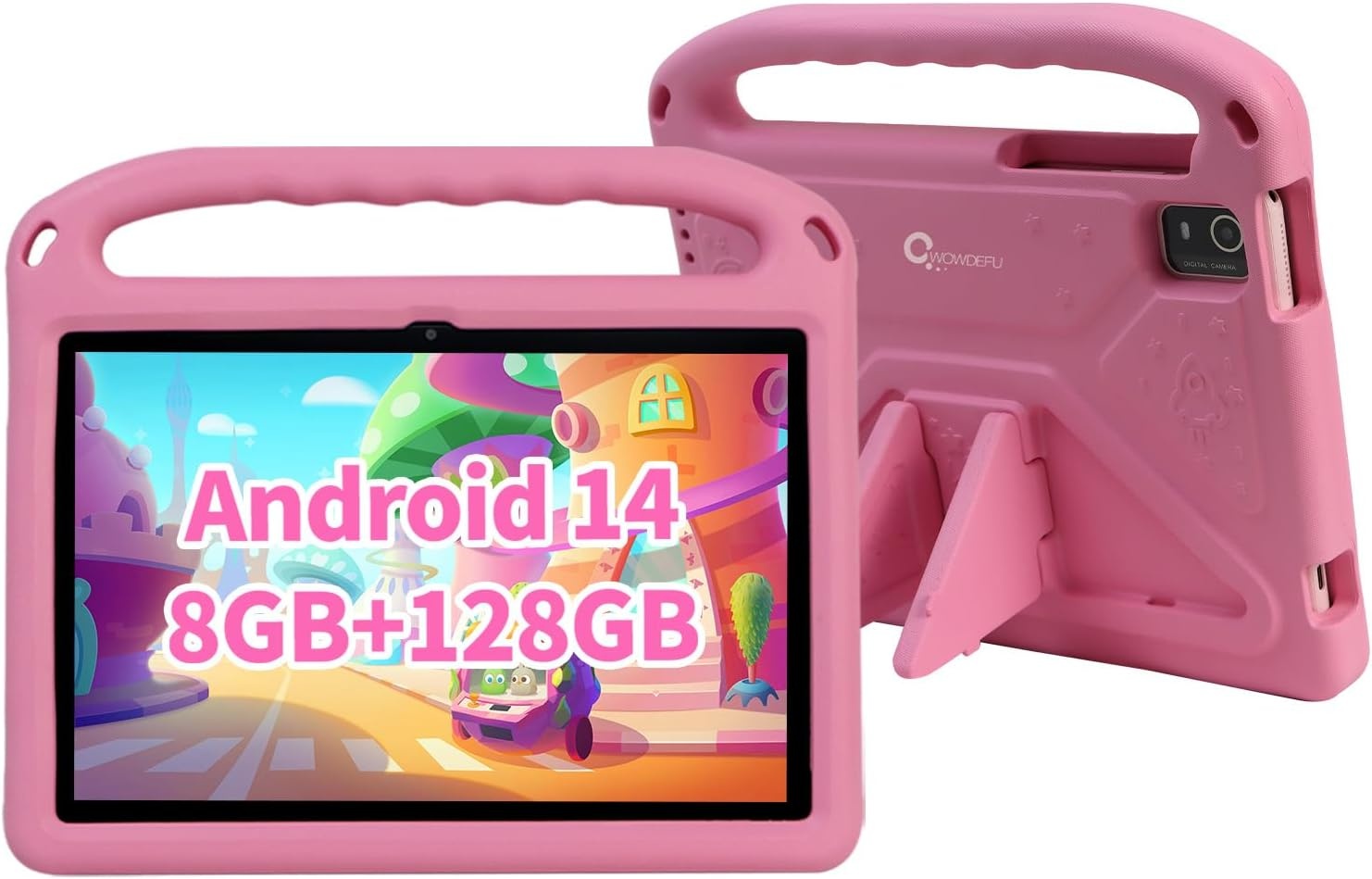 Kindertablet, 10 inch Android 14-tablet voor kinderen met beschermhoes, CWOWDEFU Kids Pad heeft 8 GB RAM, 128 GB ROM (tot 1 TB bruikbaar), WiFi 6, Bluetooth 5.0, 6000 mAh, GPS