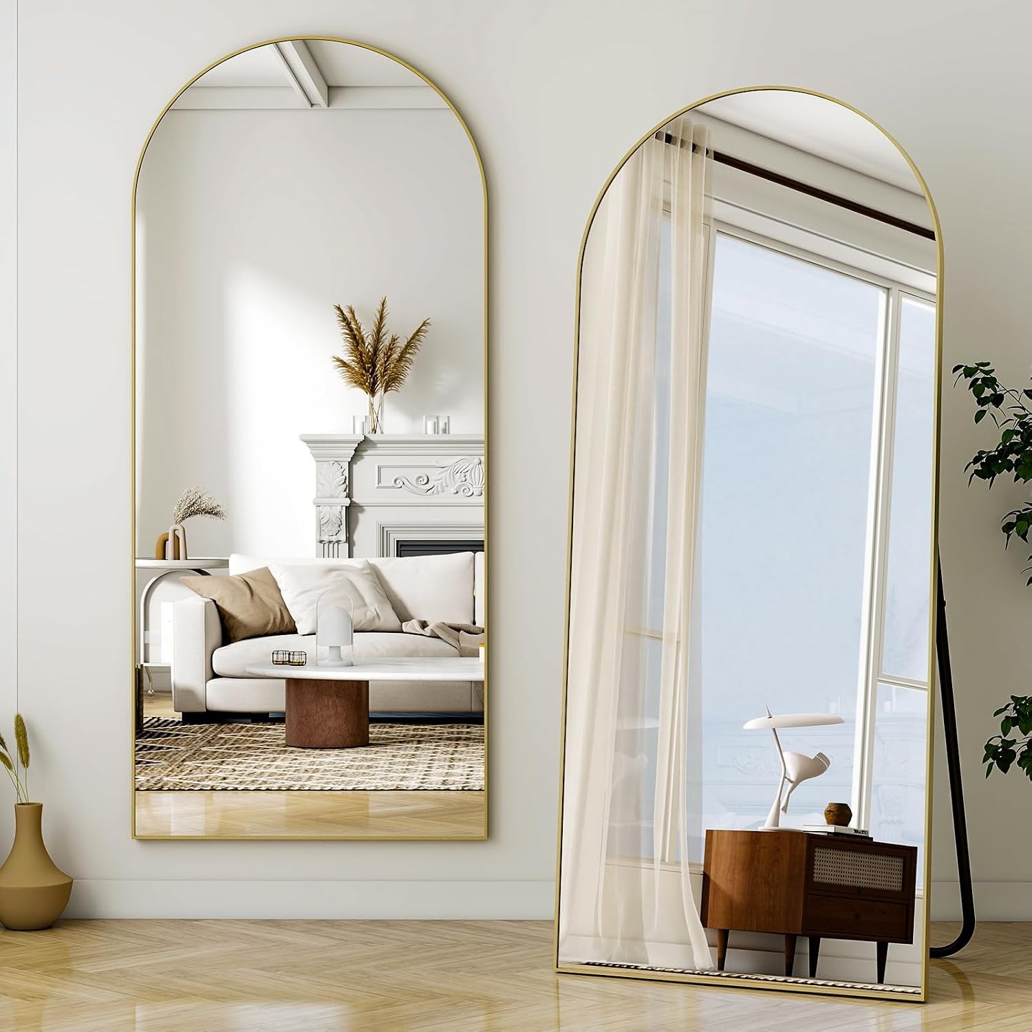 BEAUTYPEAK Goudkleurige Staande Spiegel - Boogspiegel - 170 x 57 cm