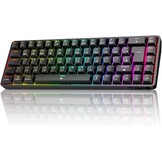 TMKB T68 Gaming-toetsenbord, 60% draadloos, mechanisch RGB-toetsenbord met Bluetooth/2,4 G/type C, compact 68 toetsen, anti-ghosting, Duitse QWERTZ lay-out, Blue Clicky Switch, zwart