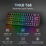 TMKB T68 Gaming-toetsenbord, 60% draadloos, mechanisch RGB-toetsenbord met Bluetooth/2,4 G/type C, compact 68 toetsen, anti-ghosting, Duitse QWERTZ lay-out, Blue Clicky Switch, zwart