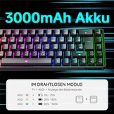 TMKB T68 Gaming-toetsenbord, 60% draadloos, mechanisch RGB-toetsenbord met Bluetooth/2,4 G/type C, compact 68 toetsen, anti-ghosting, Duitse QWERTZ lay-out, Blue Clicky Switch, zwart