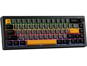 EPOMAKER EK68 65% Gasket NKRO Mechanical Keyboard with Knob, Hot Swappable 2.4Ghz/Bluetooth 5.0/USB-C Wired Wireless Gaming Keyboard with 3000mAh Battery, RGB for Win/Mac(Gateron Pro Yellow)
