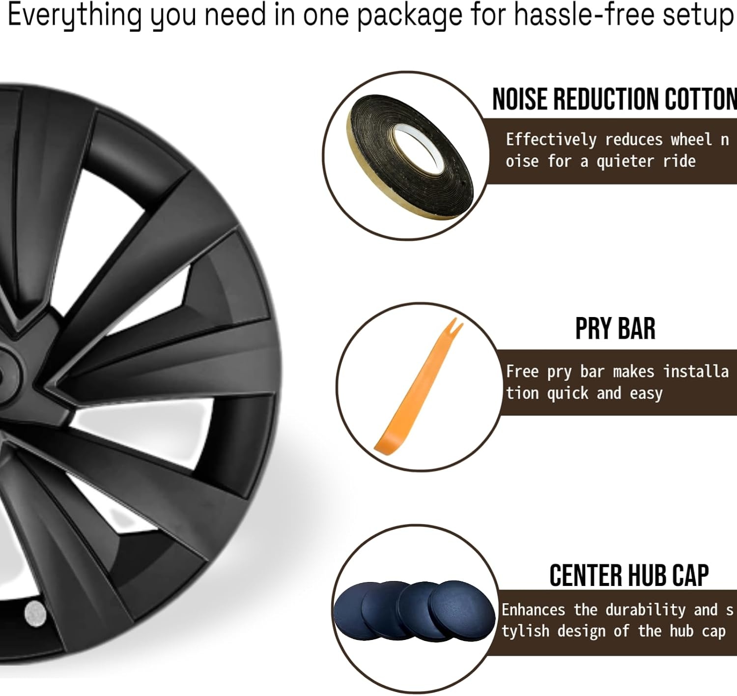 Wieldoppen Tesla Model Y 2025/2026 | 19" | Matzwart | 4 Stuks