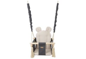 Babyschommel met oren | Grijs/Beige | Katoen & Hout | Vanaf 10 mnd | 34% Korting