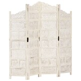 Kamerscherm 4 Panelen Mangohout Wit 160x165cm - 35% Korting!