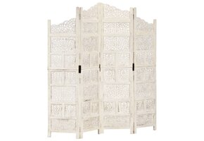 Kamerscherm 4 Panelen Mangohout Wit 160x165cm - 35% Korting!