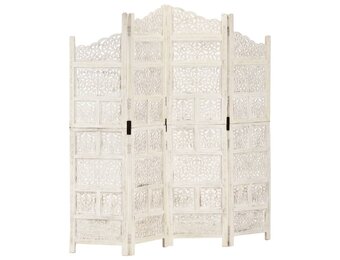 Kamerscherm 4 Panelen Mangohout Wit 160x165cm - 35% Korting!