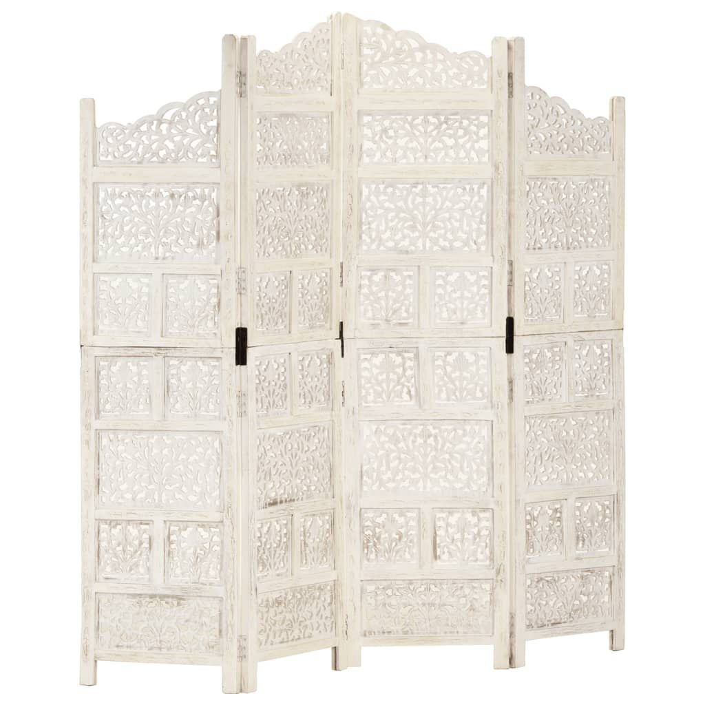 Kamerscherm 4 Panelen Mangohout Wit 160x165cm - 35% Korting!