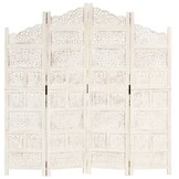Kamerscherm 4 Panelen Mangohout Wit 160x165cm - 35% Korting!