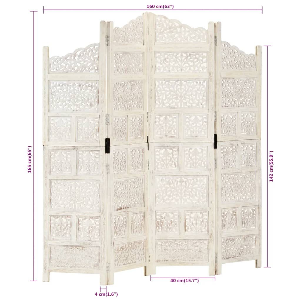 Kamerscherm 4 Panelen Mangohout Wit 160x165cm - 35% Korting!