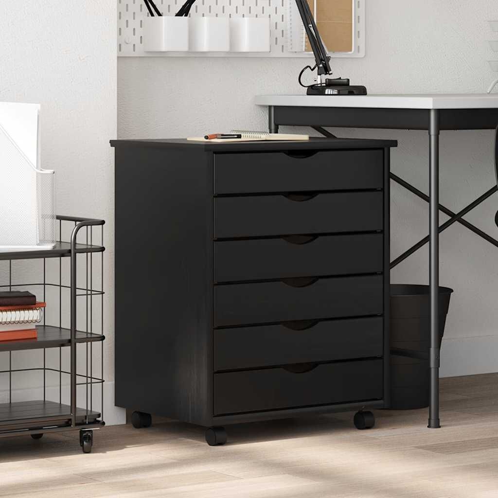 VidaXL Ladekast MOSS - Verrijdbaar Grenenhout Zwart - 35% Korting