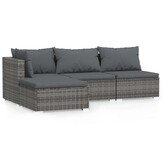 VidaXL 4-delige Loungeset Poly Rattan Grijs met Korting