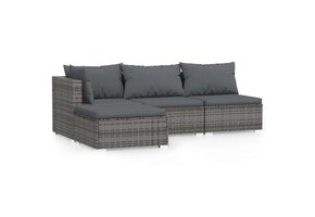 VidaXL Loungeset 4-delig Poly Rattan Grijs met Kussens - 52% Korting!