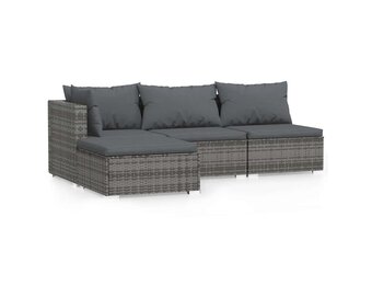 VidaXL 4-delige Loungeset Poly Rattan Grijs met Korting
