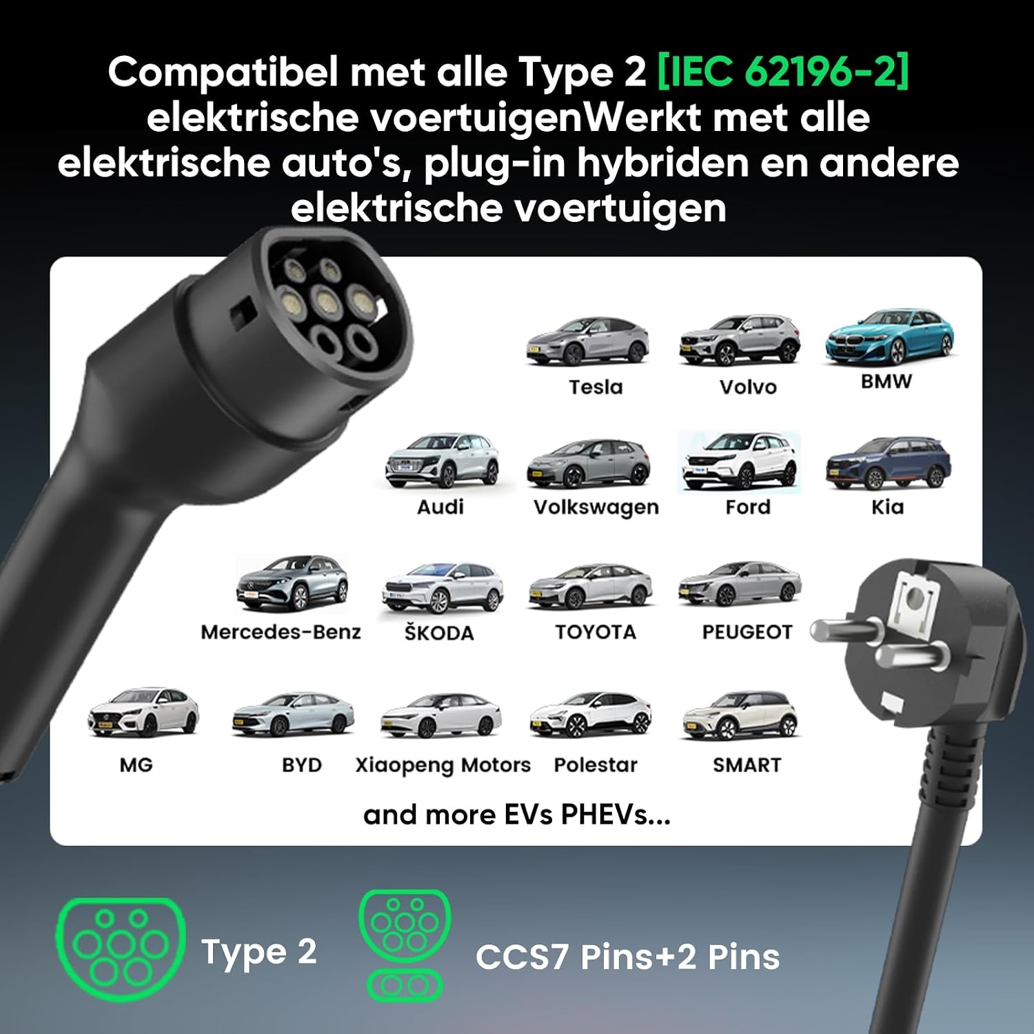 GONEO Type 2 Laadkabel Schuko 3,68kW 16A 5m | Draagbare EV-lader & Noodlaadkabel 230V voor EV PHEV | Met AC/DC Aardlekschakelaar, Temperatuurbeveiliging & Timer – Ideaal Thuis en Onderweg - Maat 5M | TUV CE