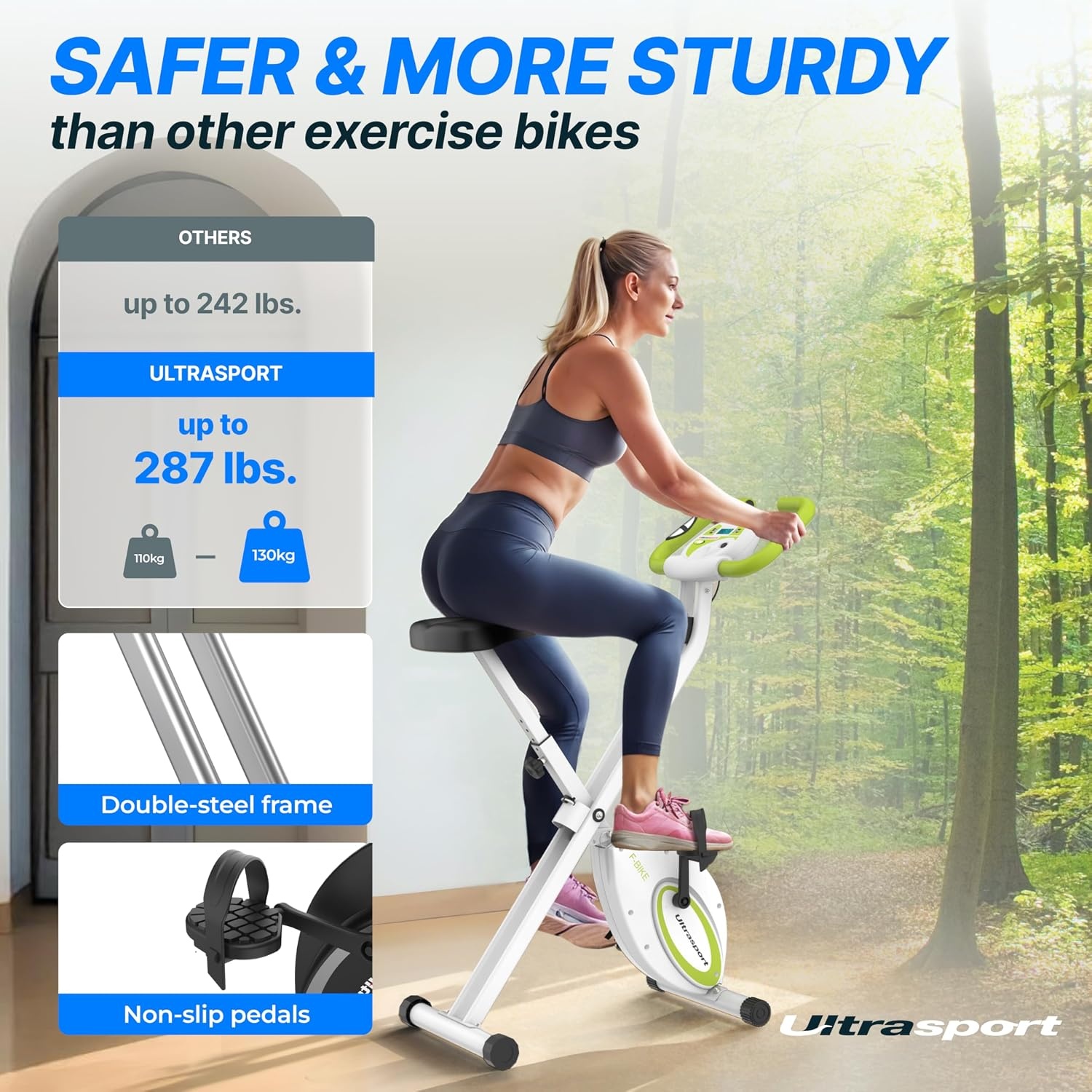 Compacte Opvouwbare Hometrainer | 8 Weerstanden | Wit/Groen - 34% Korting