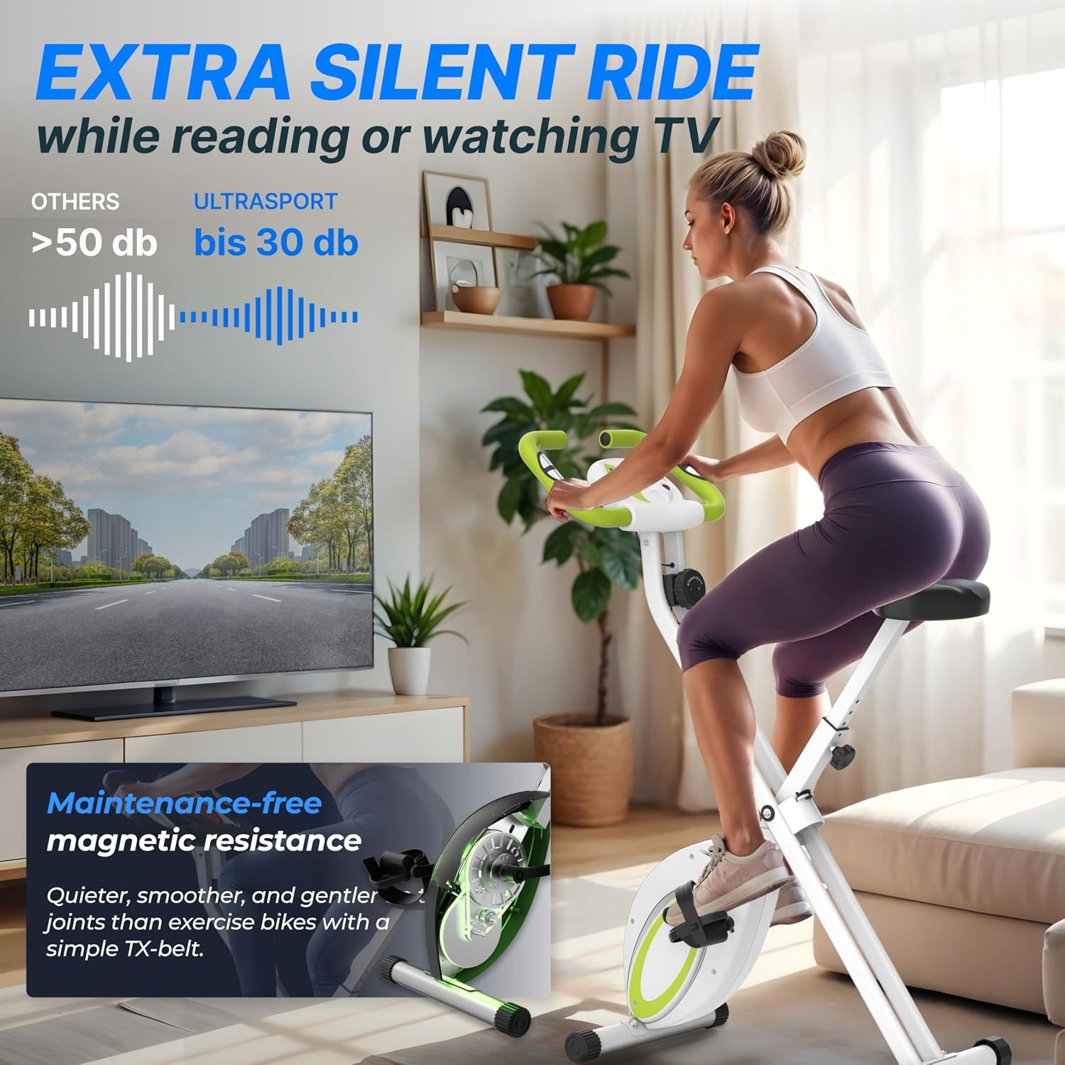 Compacte Opvouwbare Hometrainer | 8 Weerstanden | Wit/Groen - 34% Korting