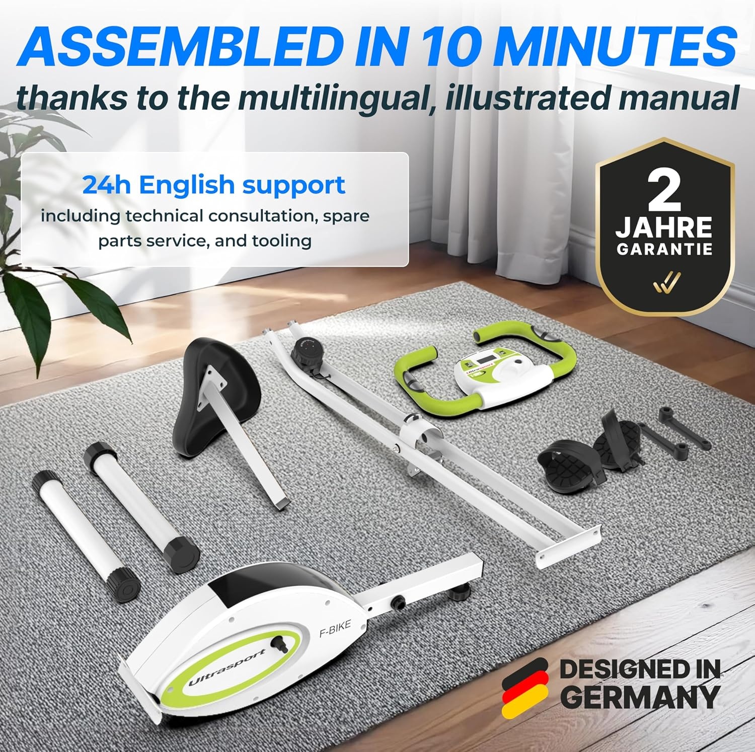 Compacte Opvouwbare Hometrainer | 8 Weerstanden | Wit/Groen - 34% Korting