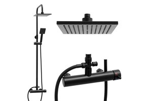 Douchepaneel Zwart met Regendouche 20cm & Handdouche | 34% Korting