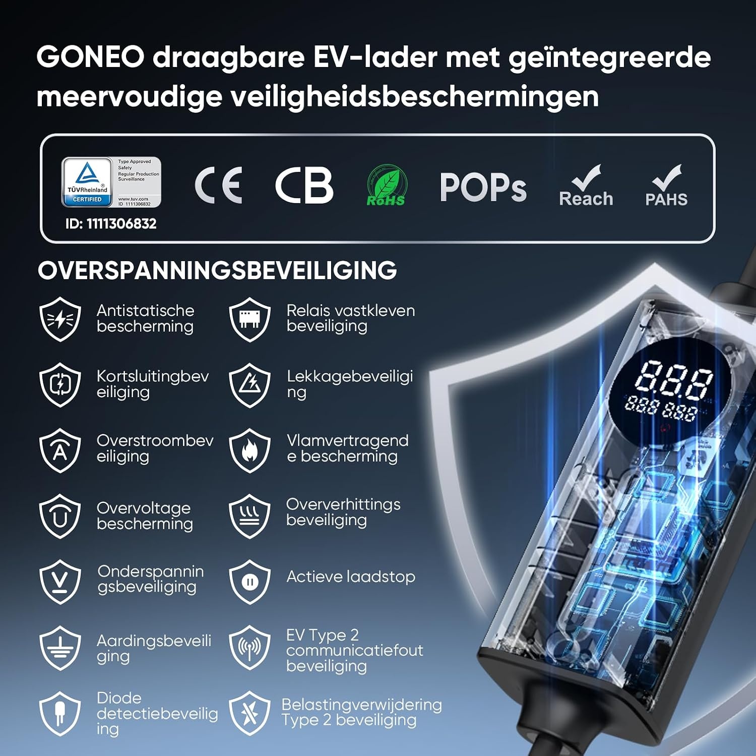 GONEO Type 2 Laadkabel 16A 5m: Draagbare EV-lader met Korting