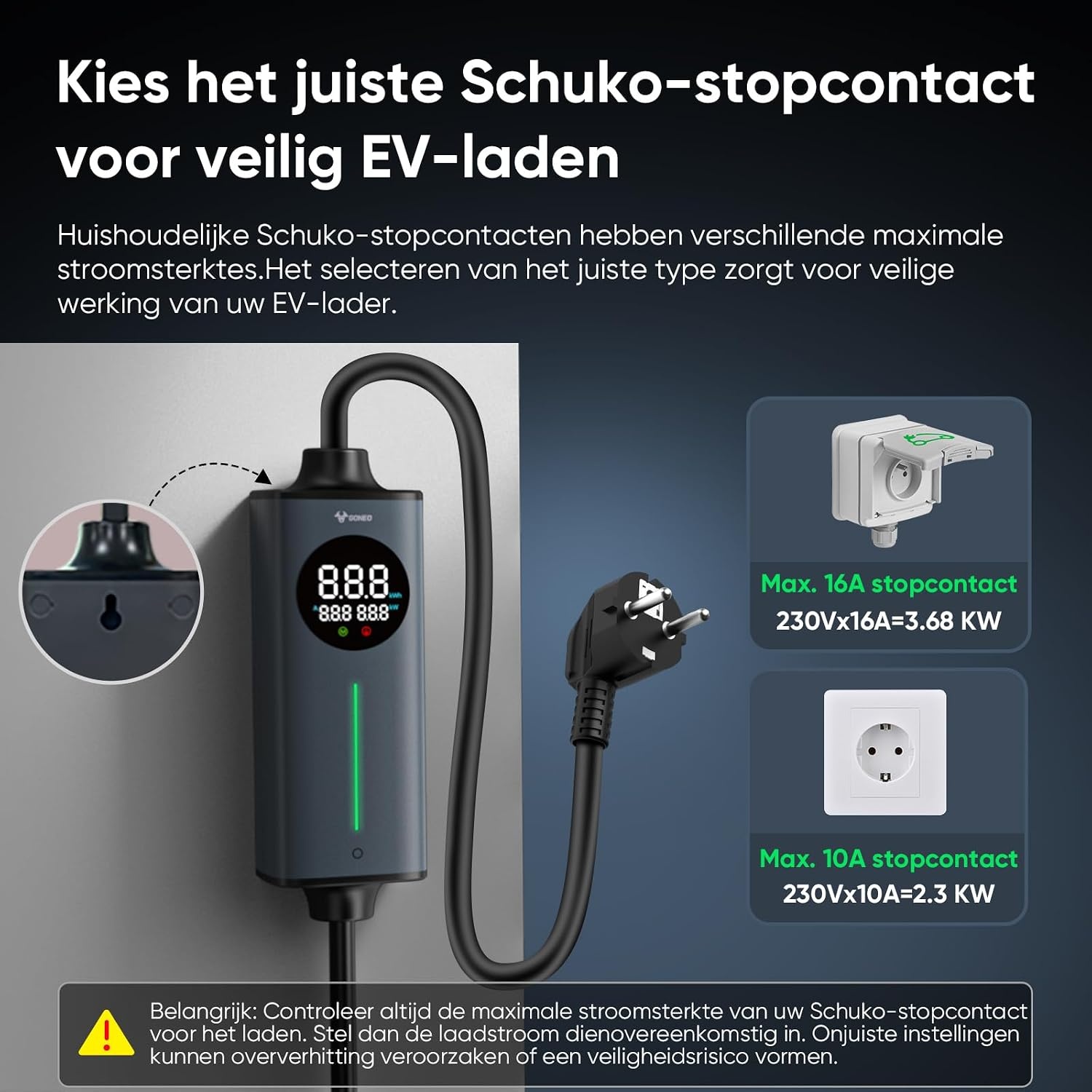 GONEO Type 2 Laadkabel 16A 5m: Draagbare EV-lader met Korting