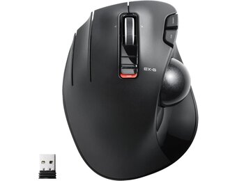 ELECOM EX-G Trackball-muis voor linkshandigen, 2,4 GHz USB draadloos, ergonomisch, duimbediening, Tracking Roller Ball, 6 programmeerbare toetsen, kantelscroll - Maat Left-handed