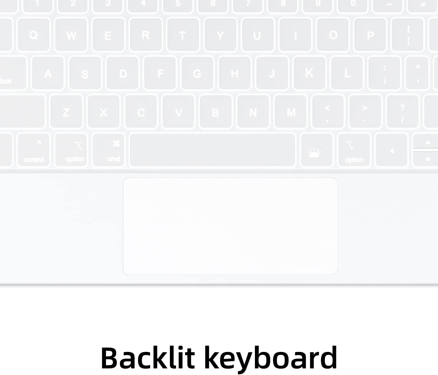 HOU iPad Pro 12.9 Toetsenbordhoes Wit met Touchpad en Verlichting (6e, 5e, 4e, 3e Generatie)