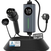 GONEO Laadbaksteen 3,68kW 16A Enkelfasig | EV-lader Type 2 Laadkabel Schuko 20m | Automatische Aarding & Temperatuurcontrole, AC+DC Aardlekbeveiliging, Timer voor Vertraagd Laden | Thuislaadstation - Maat 20M | TUV CE