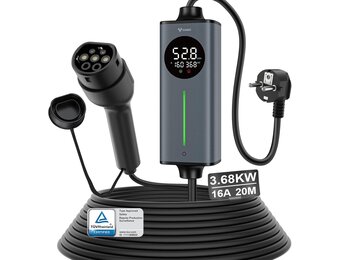 GONEO Laadbaksteen 3,68kW 16A Enkelfasig | EV-lader Type 2 Laadkabel Schuko 20m | Automatische Aarding & Temperatuurcontrole, AC+DC Aardlekbeveiliging, Timer voor Vertraagd Laden | Thuislaadstation - Maat 20M | TUV CE