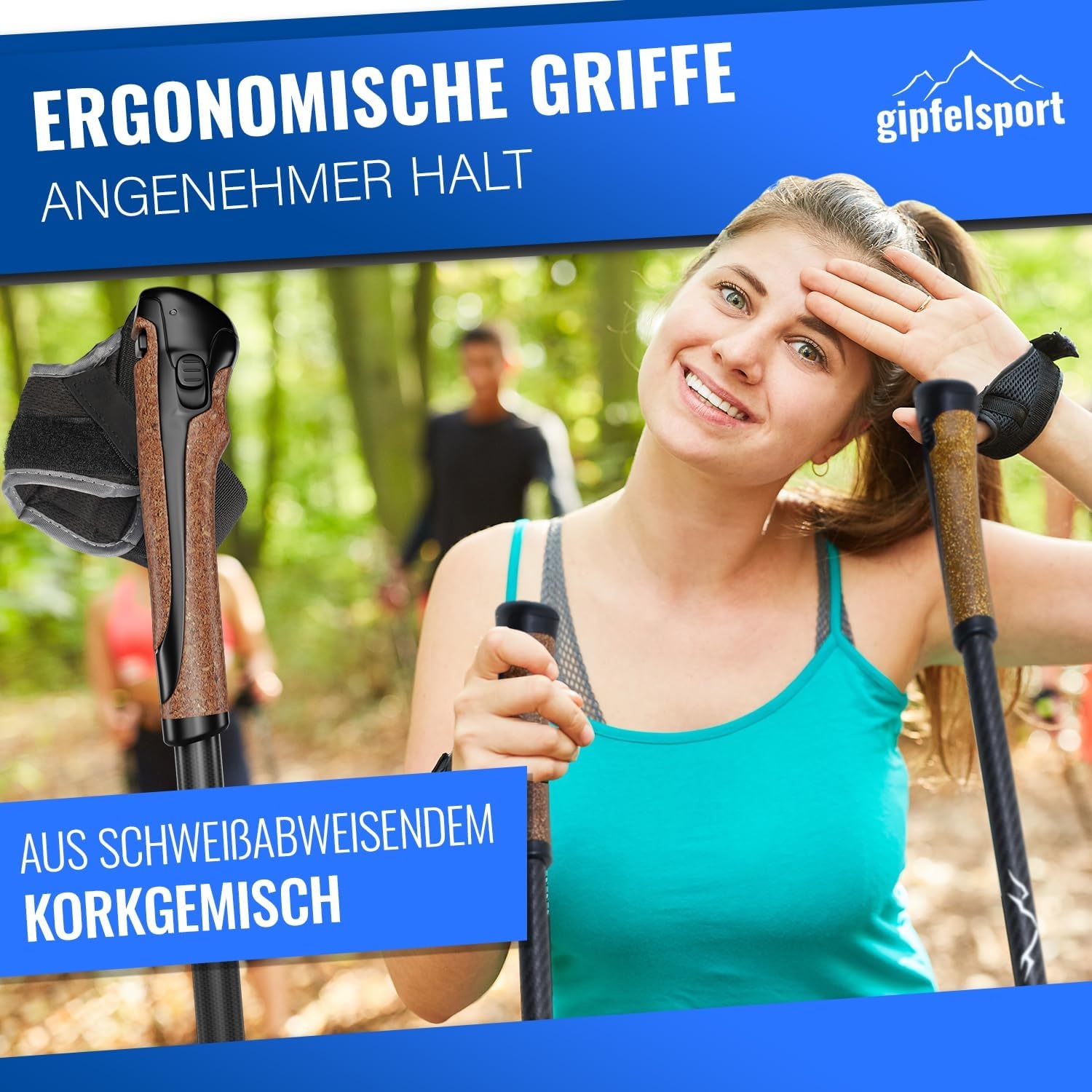 gipfelsport Nordic Walking stokken carbon en aluminium - telescopische wandelstokken verstelbaar | Nordic Walking-stokken voor heren en dames | wandelstokken verstelbaar van 77 cm - 120 cm