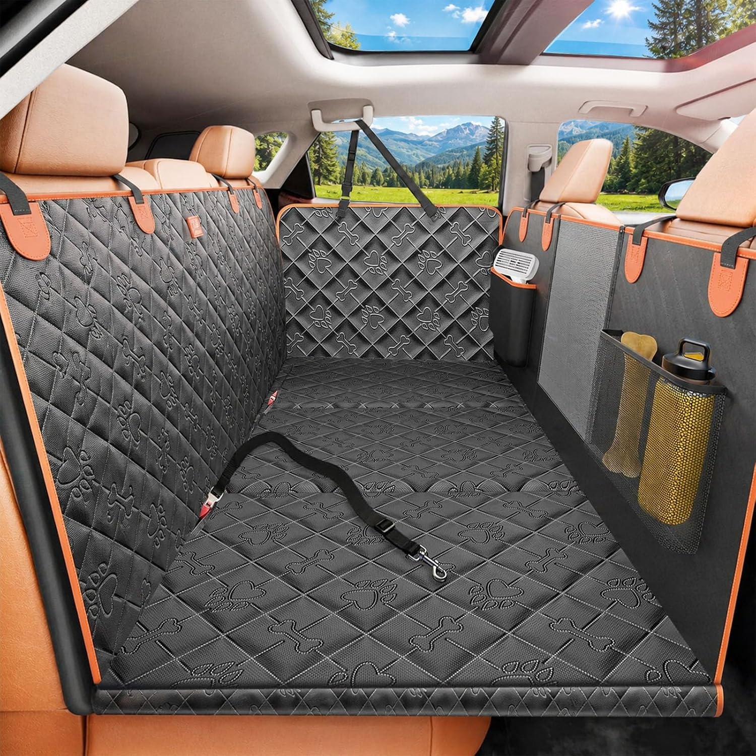 Achterbank Extender voor Honden Waterdichte & Opvouwbare Harde Bodem Hond Autostoelhoes Krasbestendige Antislip Hond Hangmat voor Auto Achterbank met Mesh Venster Universeel Past voor de