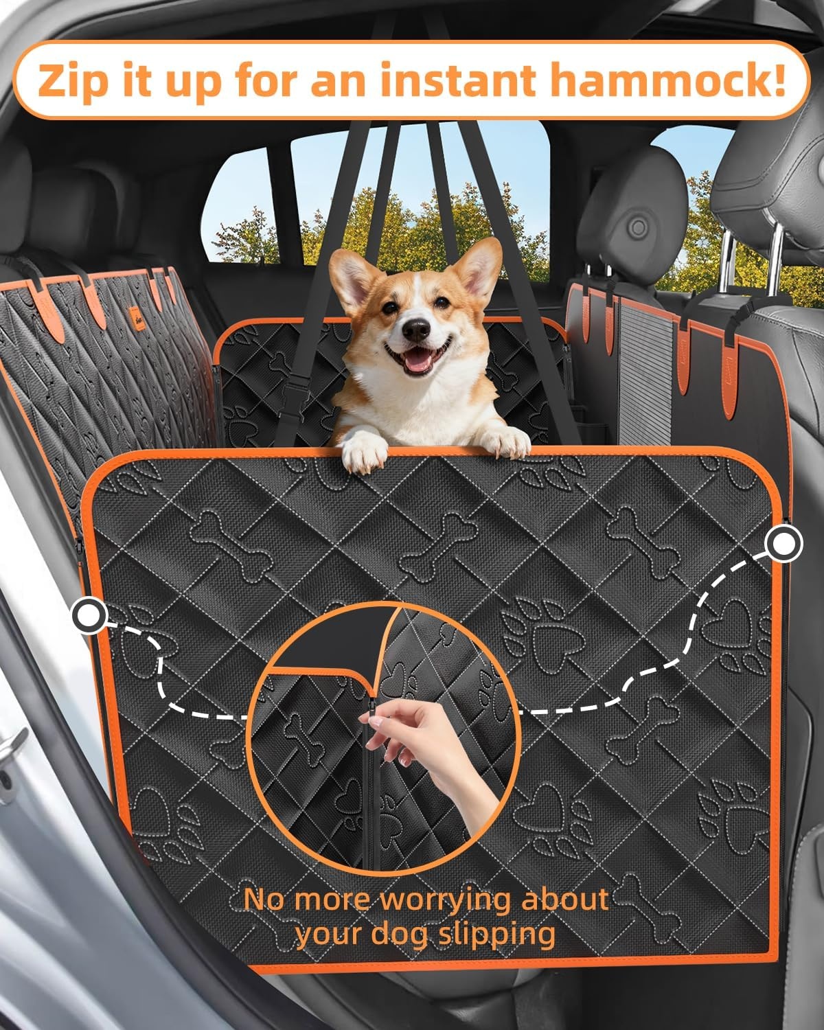 Achterbank Extender voor Honden Waterdichte & Opvouwbare Harde Bodem Hond Autostoelhoes Krasbestendige Antislip Hond Hangmat voor Auto Achterbank met Mesh Venster Universeel Past voor de