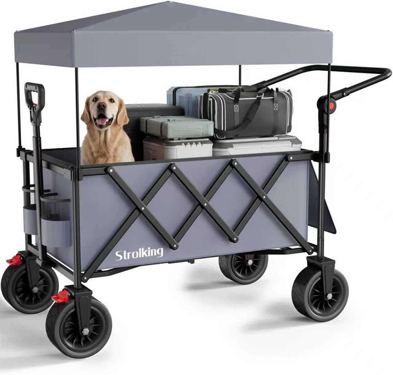 150 l opvouwbare wagen met 150 kg gewicht capaciteit, Utility trolley heavy duty met afneembare kap, grijs