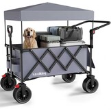 150 l opvouwbare wagen met 150 kg gewicht capaciteit, Utility trolley heavy duty met afneembare kap, grijs