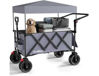 150 l opvouwbare wagen met 150 kg gewicht capaciteit, Utility trolley heavy duty met afneembare kap, grijs