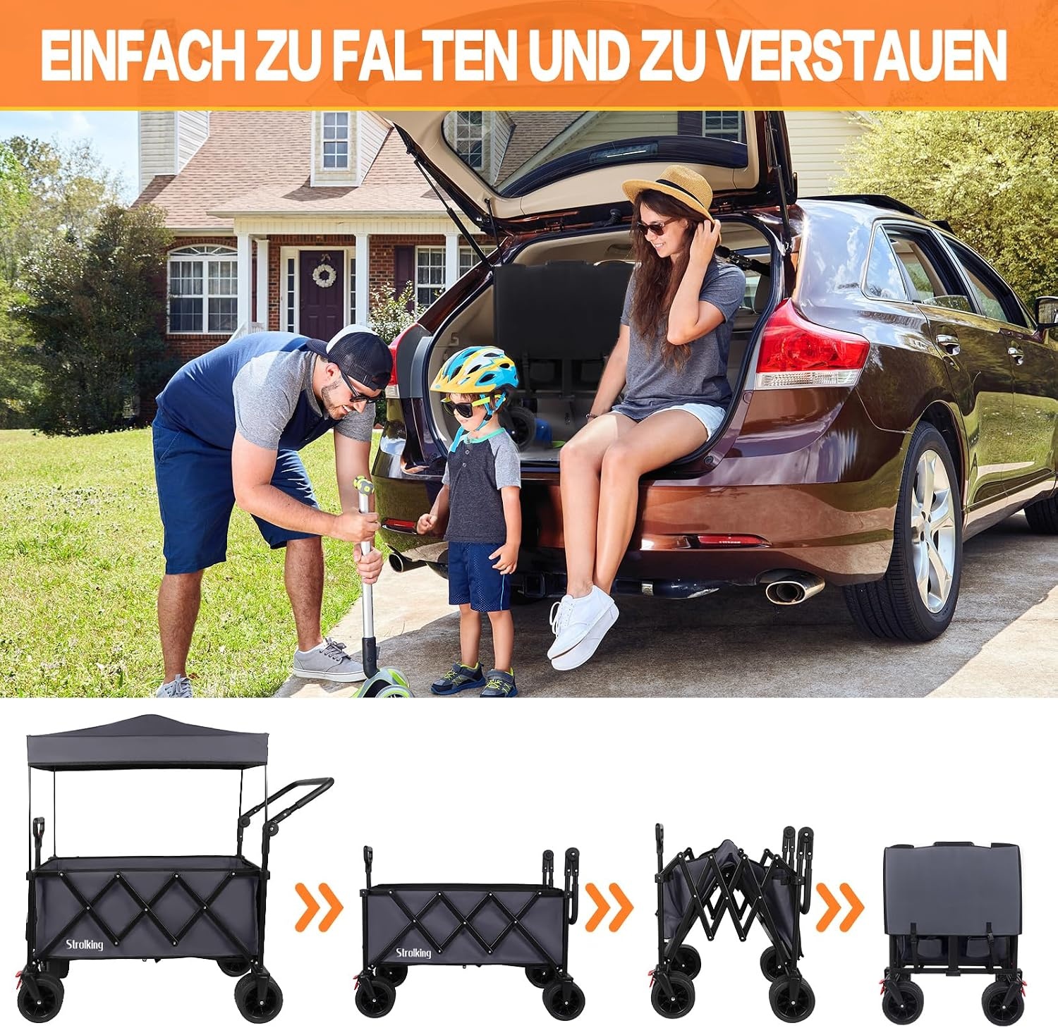 150 l opvouwbare wagen met 150 kg gewicht capaciteit, Utility trolley heavy duty met afneembare kap, grijs
