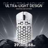 ATTACK SHARK R5 Ultra koolstofvezel gaming-muis, 39 g superlight, 8000Hz draadloze muis, 42000 DPI, PAW3950MAX-sensor, Nordic 52840 MCU, Bluetooth/2.4G/bekabeld, met spiraalkabel, PC/Mac, wit